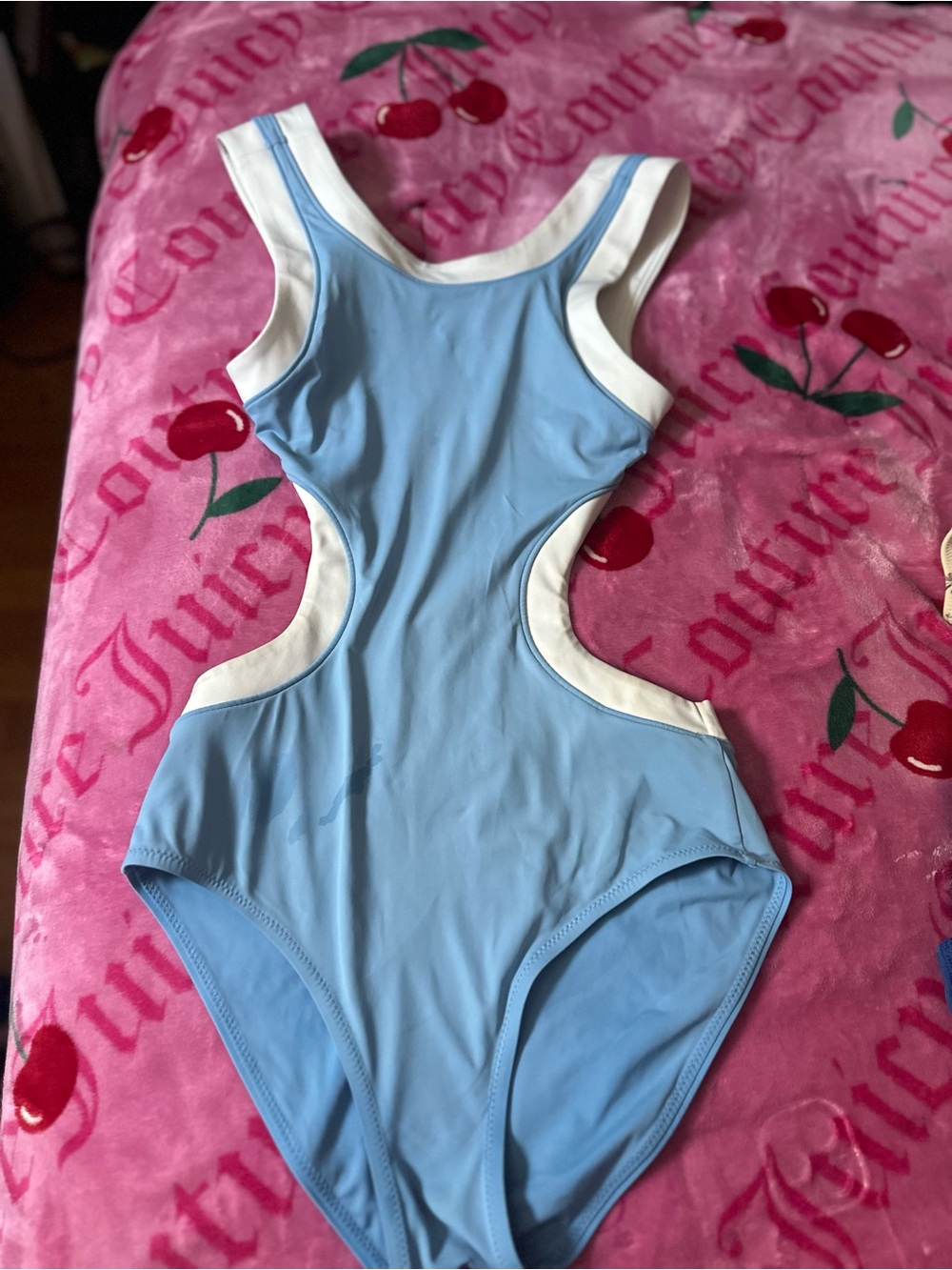 STAUD Light Blue and White Cutout One-Piece Swimsuit
